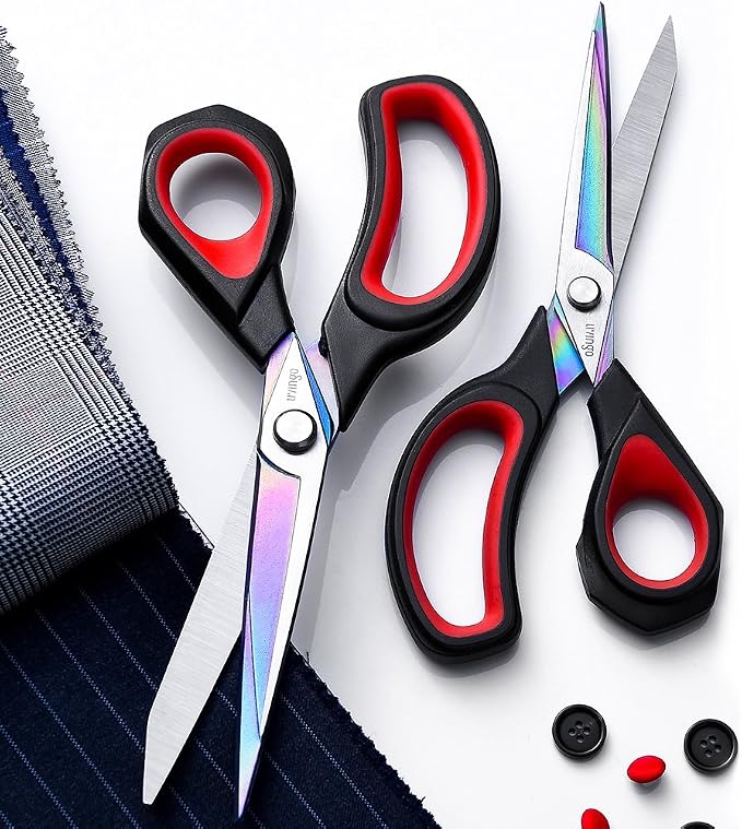 LIVINGO Premium Tailor Scissors Heavy Duty Multi-Purpose Titanium Coating Forged Stainless Steel Sewing Fabric Leather Dressmaking Comfort Grip Shears Professional Crafting (8.5 INCH)