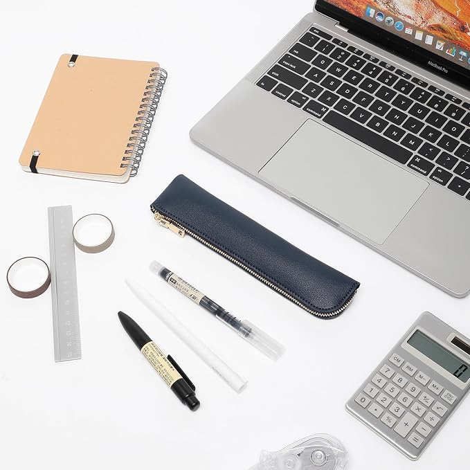 Slim Pencil Case Small Pencil Pouch Pen Case (Navy Blue/FL)