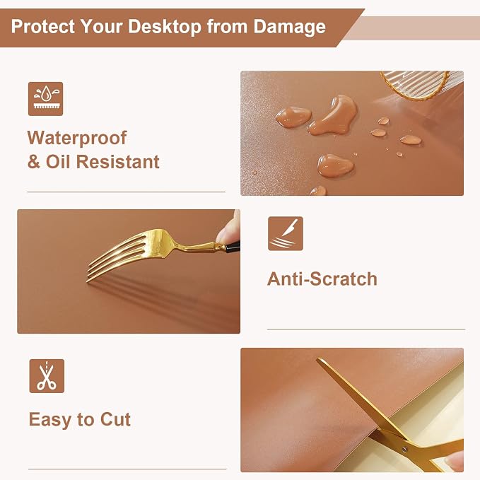 OstepDecor Brown Table Cover Protector 36 x 54 Inch, 1.5mm Thick Plastic Table Cover, Dining Table Protector Pad, Waterproof & Easy Cleaning PVC Desk Mat for Dresser, Coffee & Kitchen Wooden Tabletop
