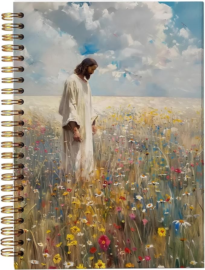 Wildflower Christian Jesus Spiral Notebook, Religious Jesus Journal, Prayer Journal for Woman, Christian Gifts for Women, Bible Journaling Notebooks for Note Taking, 5.5x8.3 Inch