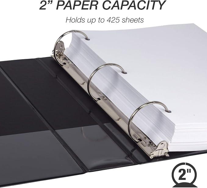 Samsill 4 Pack Durable 2 Inch 3 Ring Binders, Round Ring, Clear View Cover for Presentations, Black