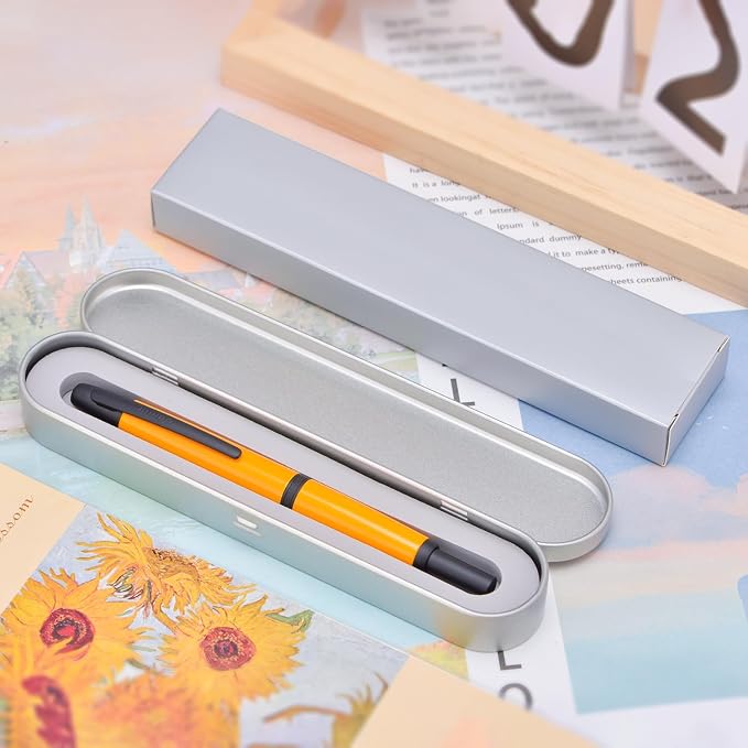 Jinhao 10 Press Fountain Pen with Box, Orange Retractable Fine Nib with Converter Set (Black Clip)