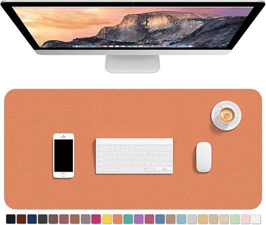 Hsurbtra Desk Pad, 30" x 14" PU Leather Desk Mat, XL Extended Mouse Pad, Waterproof Desktop Blotter Protector, Non-Slip Ultra Thin Large Laptop Keyboard Writing Mat for Office Home, Orange Pink