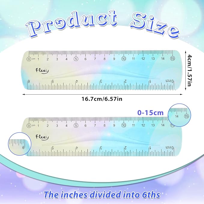 Mabor 2 Pieces Flexible Ruler, Color Plastic Ruler 6 inch | Shatterproof Straight Edge Plastic Soft Bendable for School Classroom Office Kids & Adults (6inch)