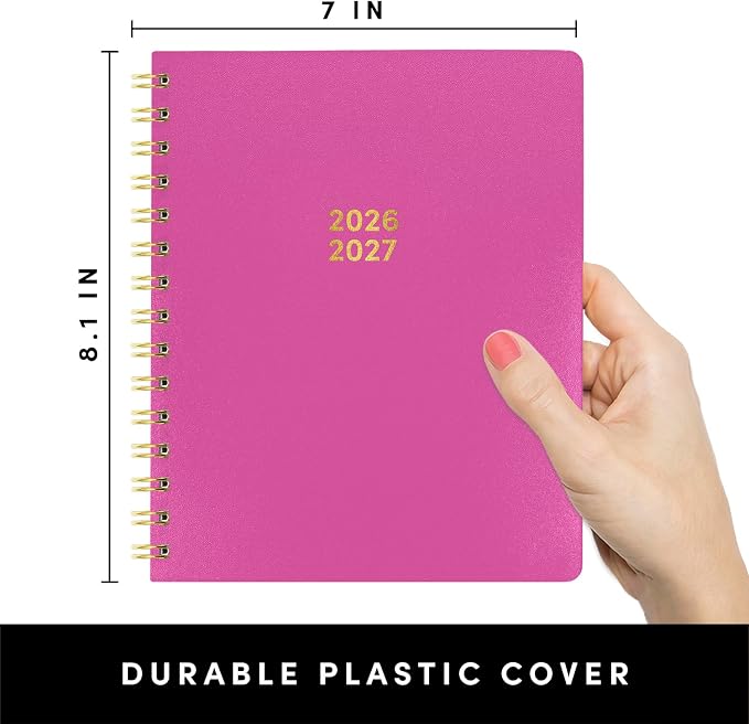 PAPERAGE Academic Planner, Weekly & Monthly Planner & Calendar, 12-Months, July 2026 - June 2027, (7" x 8"), School & Student Planning Agenda with Tabs, Bonus Pages & Inner Pocket, Raspberry