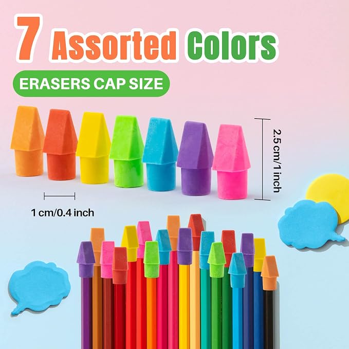 Cap Erasers for Pencils Pulk - 150 Pack Pencil Top Erasers Sukh Pencil Cap Erasers Toppers for Kids Latex Free Assorted Colors School Erasers Caps for Teachers Sudents Classroom Home and Office