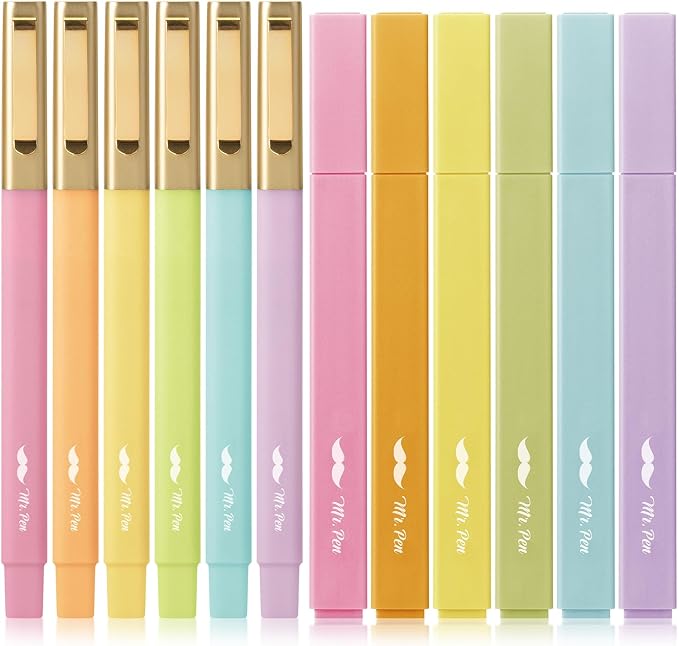 Mr. Pen- Aesthetic Highlighters and Ballpoint Pens No Bleed, 12 Pack | Spring Pastel, Bible Highlighters and Pens No Bleed, Fast Dry and No Smear for Bible Journaling, Planner, School Supplies