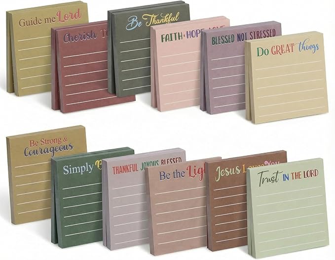 Yinder 24 Pcs Inspirational Sticky Notes, Back to School Supplies, Cute Motivational Sticky Notes Pad Employee Appreciation Gifts Bulk for Teacher Coworker Office 3 x 3'' (Bible,Boho)
