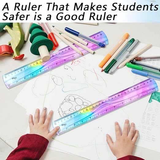 4 PCS 12 Inch Flexible Ruler, Bendable Plastic Ruler, Soft Bendable Gradient Colour Rulers with Centimeters and Inches for Student School Classroom Office Supplies