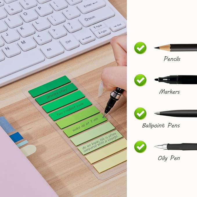 BAYTORY 1800Pcs Transparent Sticky Tabs, 2Pcs Double Marker Pens | See Through Clear Label Stickers, Self-Adhesive Translucent Index Tabs, Sticky Notes for Bible Accessories (Gradient Colors)