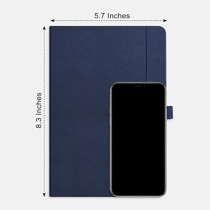 RETTACY Graph Grid Paper Notebook, 192 Pages, A5 Size (5.7'' x 8.3'') | 5 Squares per Inch, Leather Hardcover, 100 GSM Thick Paper, for School, Students, Math, Engineering (Navy blue)