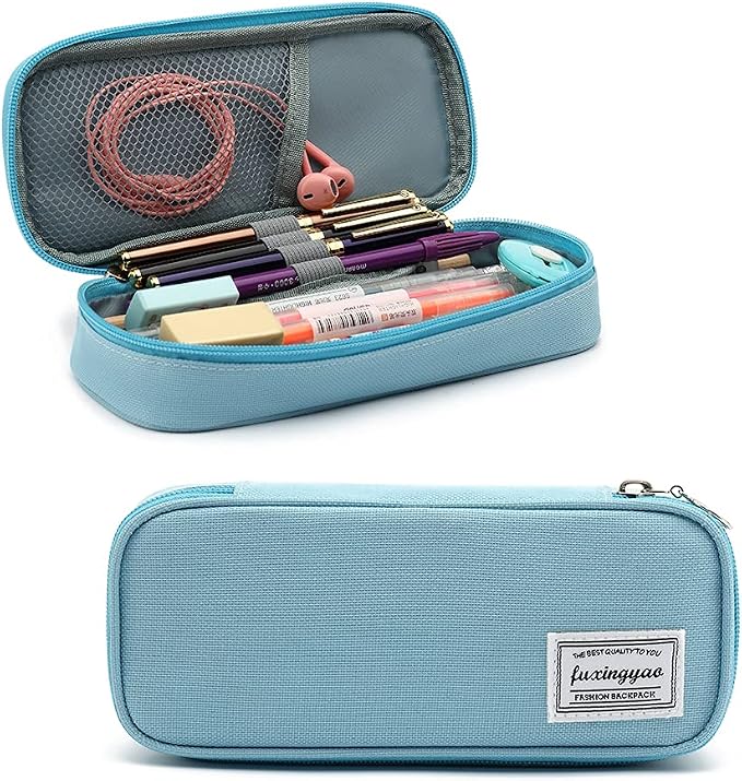 FUXINGYAO Pencil Case, Multi- Slot Pencil Pouch, Portable Pencil Bag, Pen Case for& Office(Blue)