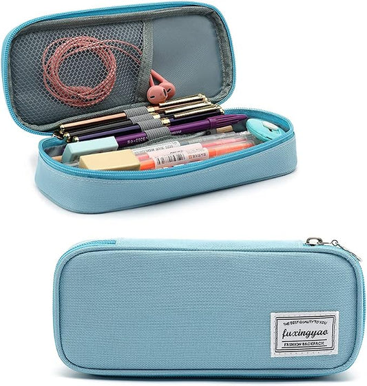 FUXINGYAO Pencil Case, Multi- Slot Pencil Pouch, Portable Pencil Bag, Pen Case for& Office(Blue)