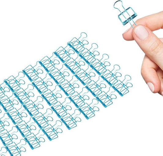 Small Binder Clips, 36 Pack, 3/4 Inch, Standard 19mm, Hollow Out Blue, Paper Clips, Fold Clamp, Capacity 0.31 Inch, Paper Clips, Micro Office Clips