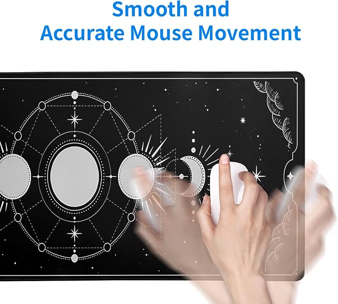 Sun Moon Gaming Mouse Pad Black Large Mouse Pad for Keyboard and Mousepad Desk Mat with 3mm Non-Slip Base and Stitched Edge for Gaming and Office Computer Mat Protector Mat 27.6x11.8 Inch
