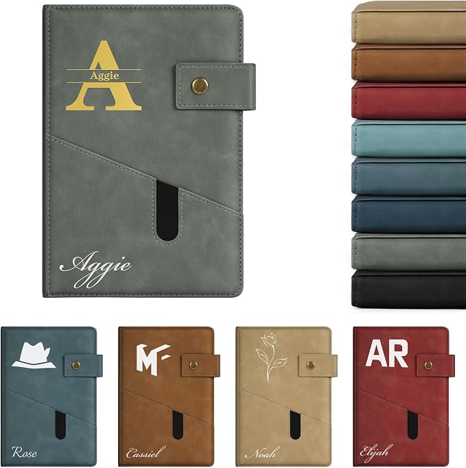 ENOMY A5 Personalized Notebook Journal with Pen & Gift Set Custom Hardcover Notebook 200 Pages Thick Daily Diary for Men Women Lined Journal for Work College Travel Writing, Grey