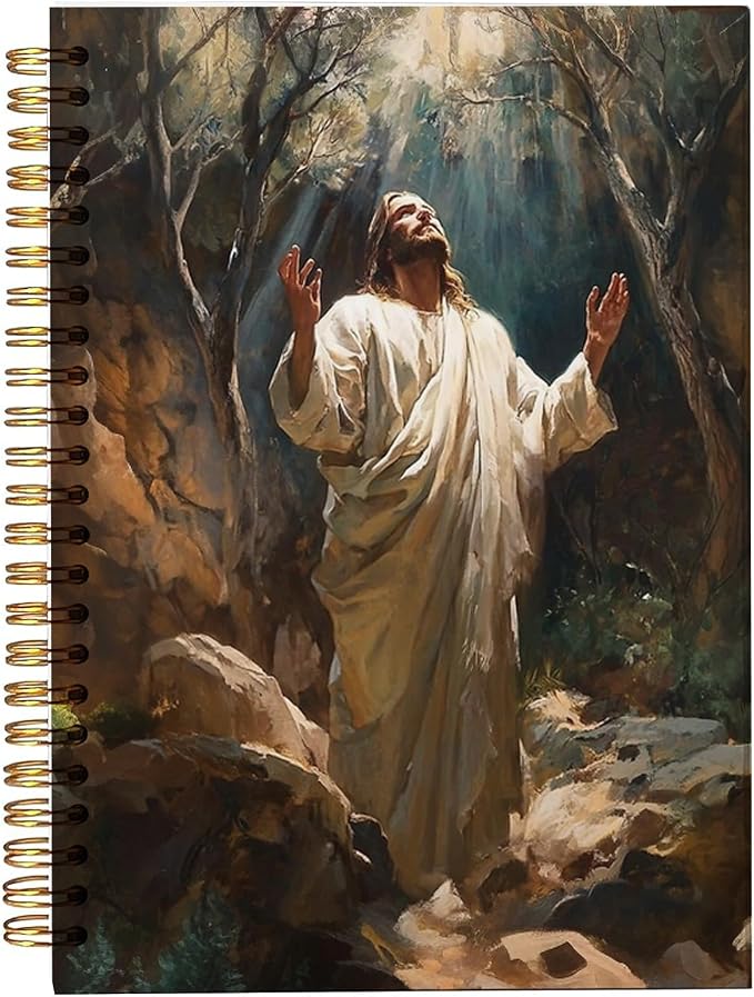 bitCNY Jesus in Prayer Notebook – Powerful Christian Art Journal with Divine Light, 8.3x5.5 Inches Faith Notebook for Men and Women 412