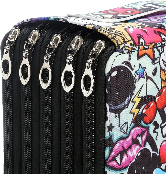 250 Slots Colored Pencil Case Organizer, 5 Layer Bag | Twill Oxford fabric, 255 elastic loops, detachable handle, for travel, home storage, drawing tools, creative gifts