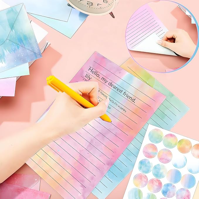 FUNCLASS 160 Pcs Watercolor Stationery Set Letter and Envelopes | 50 Lined Stationery Paper and 50 Matching Envelopes , 5.5 x 8.25 Inches Letter Writing Stationery for Home, Office, School