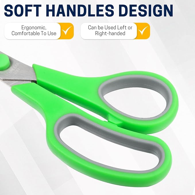 BURVAGY 8" 20 Pack All Purpose Heavy Duty Scissors- Comfort-Grip Sharp Scissors for Office School Sewing Fabric Craft High/Middle School Student Teacher Scissor, Right/Left Hand