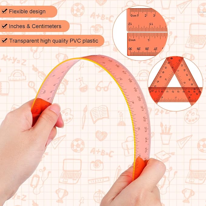 Zonon 2 Pcs 12 Inch Clear Ruler and 6 Inch Plastic Protractor Set, Dual Scale Inch/Cm Math Geometry Measuring Tools for Back to School Students Teachers Classroom Office Drafting Use(Orange)