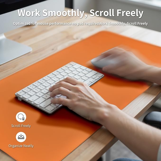 Large Desk Pad Non-Slip Desk Mat Protector for Keyboard Mouse Waterproof Vegan Leather Surface Faux Leather Laptop Mat Smooth Mouse Pad Premium Gift Tube Sunset Orange 47" X 17"