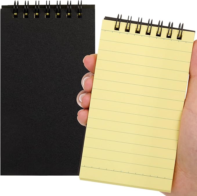 Tenceur 2 Pcs Pocket Notebook Small 3x5 Inch Black Cover Yellow Page Top Spiral Notepads Bound Notebook with Lined 120 Pages Mini Memo Pads for Office College Nurse Essentials Back to School Gift