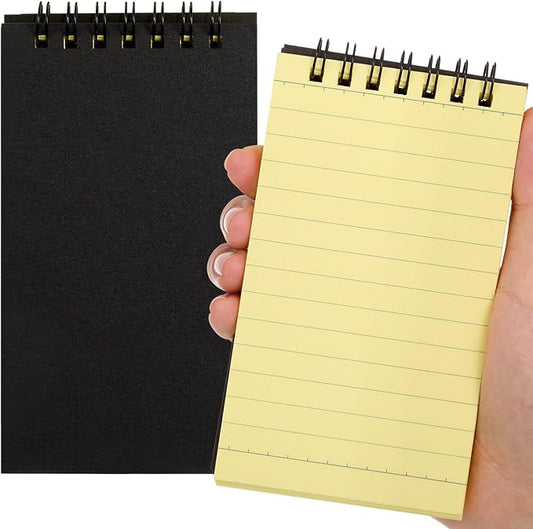 Tenceur 2 Pcs Pocket Notebook Small 3x5 Inch Black Cover Yellow Page Top Spiral Notepads Bound Notebook with Lined 120 Pages Mini Memo Pads for Office College Nurse Essentials Back to School Gift