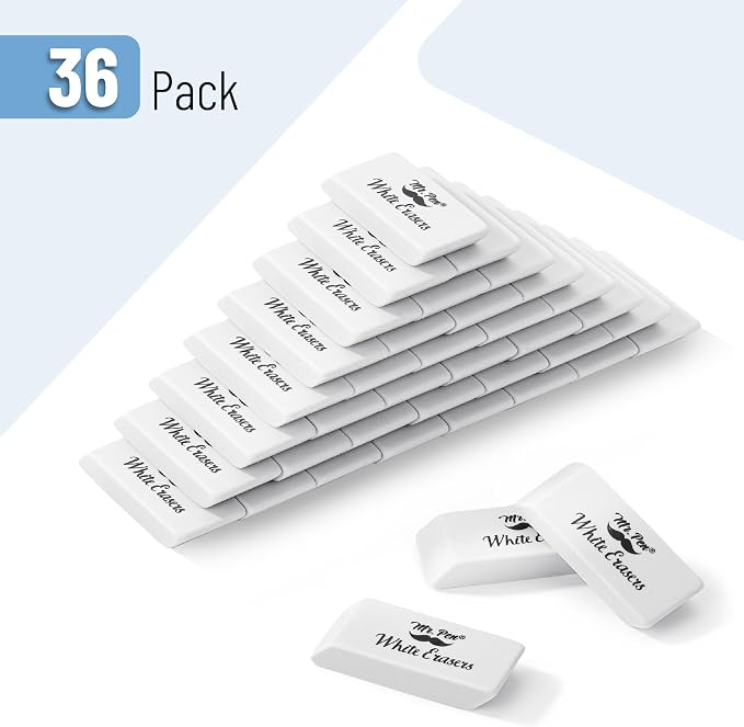 Mr. Pen- White Pencil Eraser, 36 Pack | Large Latex Free Block Erasers Bulk for School, Office, Art Sketching, Homework, Exams, Clean Smudge-Free Correction