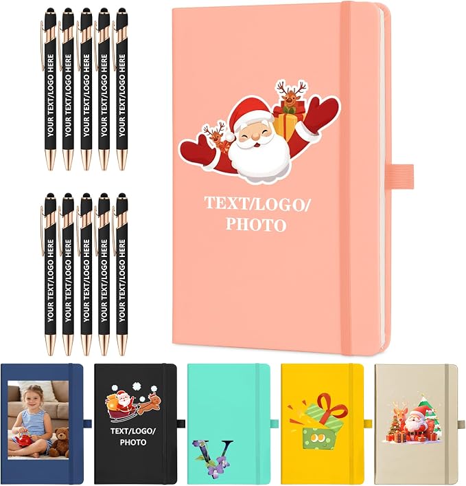 ENOMY Personalized Notebook & 10 PC Pens Gift Set Custom Notebook Journal A5 200 Pages A5 Lined Journal for Men Women Hardcover Notebooks for Work College Graduation Gifts, Pink