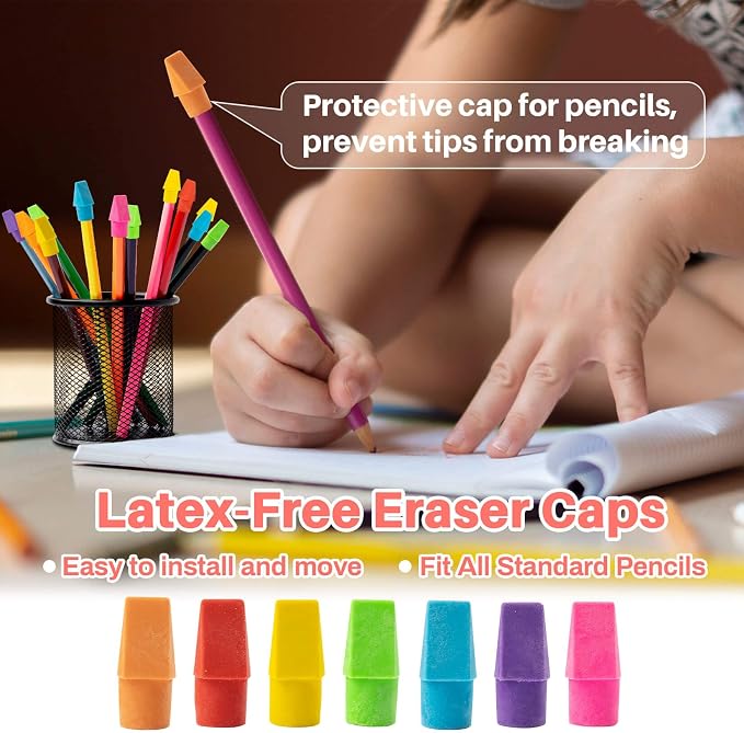 Cap Erasers for Pencils Pulk - 150 Pack Pencil Top Erasers Sukh Pencil Cap Erasers Toppers for Kids Latex Free Assorted Colors School Erasers Caps for Teachers Sudents Classroom Home and Office