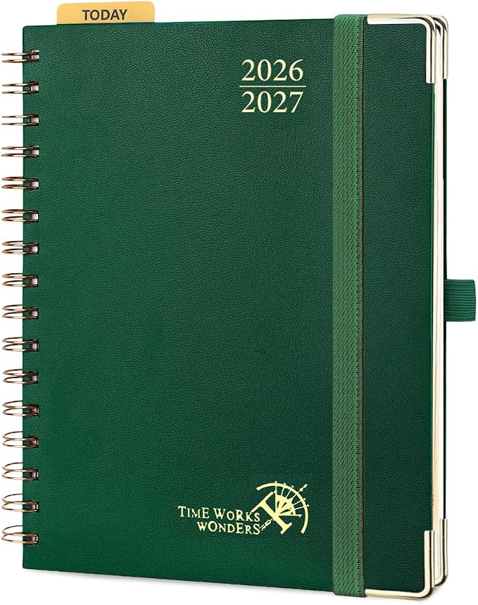 POPRUN 2026-2027 Weekly Planner 6.25" x 8.5" Weekly and Monthly Planner | Jul 2026 - Jun 2027 Daily Agenda Book with Hourly Schedule, Tabs, Hardcover, School and Office Supplies- Dark Green