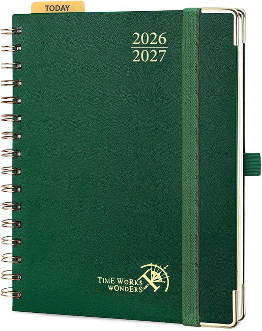 POPRUN 2026-2027 Weekly Planner 6.25" x 8.5" Weekly and Monthly Planner | Jul 2026 - Jun 2027 Daily Agenda Book with Hourly Schedule, Tabs, Hardcover, School and Office Supplies- Dark Green