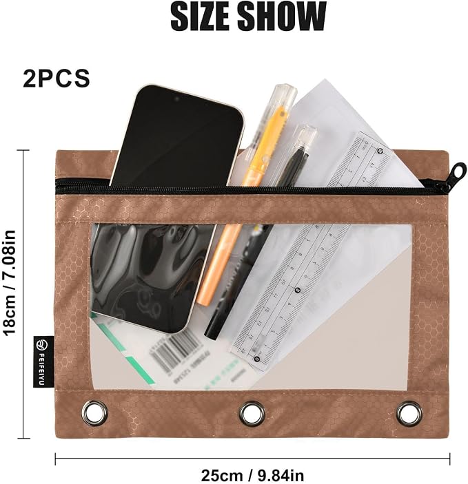 Gredecor Binder Pencil Pouch 3 Ring Terracotta Zipper Pencil Pouches Case 2 Pack Clear Binder Organizer for School Office
