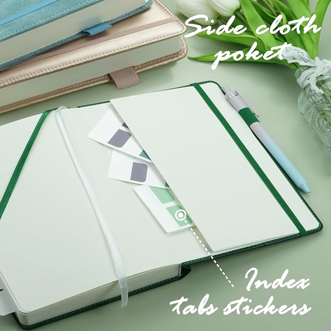 Hoci Poci 400 Pages Lined Journal Notebook, 5.8" x 8.4", Green | Thick Journal for Writing, A5 Hardcover Leather Notebook with 100Gsm College Ruled Paper for Women Men Work Note taking