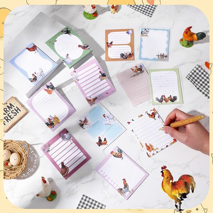 Chiisong 12 Pads Chicken Sticky Notes Cute Sticky Notes 3x4 Roosters Gifts for Women Chicken Funny Memos Animals Notepad Office Supplies Christmas Small Gifts