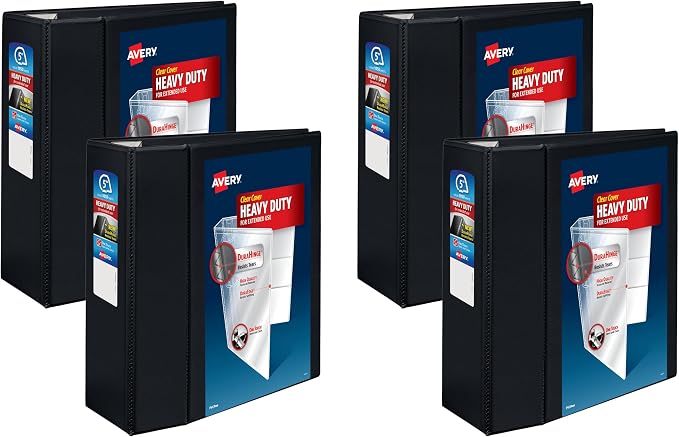 Avery Heavy-Duty 5 Inch Binders 3 Ring,View Binder,5 Inch EZD Ring,Black,Sturdy (79606),(Pack of 4)