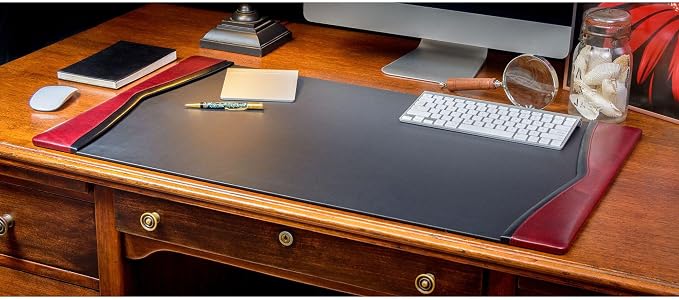 Dacasso Burgundy w/Black Trim Leather Luxury 8-Piece Desk Accessory Set - Blotter Pad/Mat & Desk Organization Essentials - Executive Decor and Surface Protector