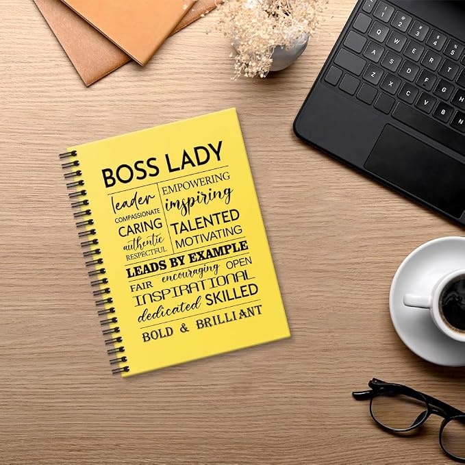 Boss Lady 160 Blank Pages Yellow Hardcover Spiral Notebook, New Business Owner Gifts Women Boss Gifts for Boss Female, Appreciation Gifts for Women Entrepreneurs, Boss Day Women's Day Gifts