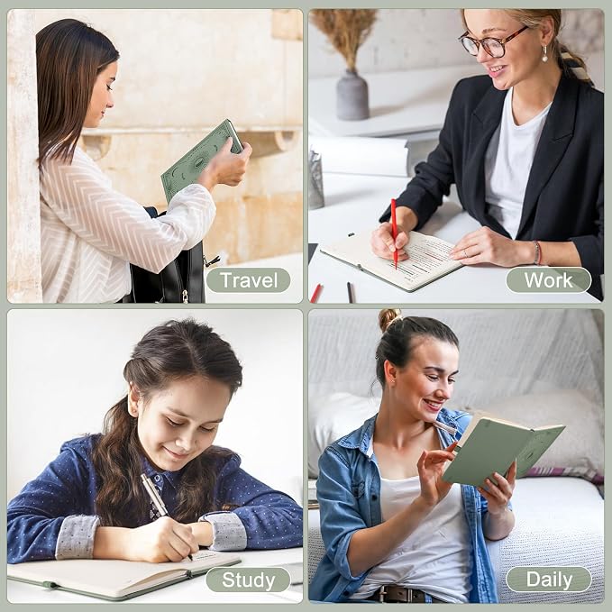 Dotted Journal Notebook for Women Men, 192 Pages, A5 (5.7'' x 8.3'') | Hardcover Leather Notebook with 100GSM Thick Paper for Traveling, Journaling, Planning, Tracking (Light Green)