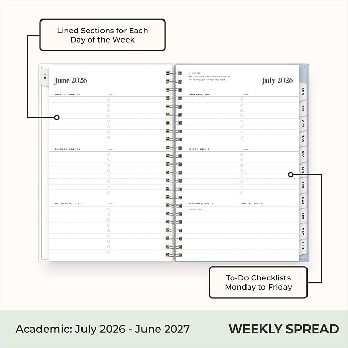 Blue Sky 2026-2027 Weekly & Monthly Academic Planner, 5"x8", Stratford | July 2026 - June 2027, Flexible Cover, Wirebound, Laminated Tabs, Storage Pocket, Stickers, Academic Year, The Everygirl