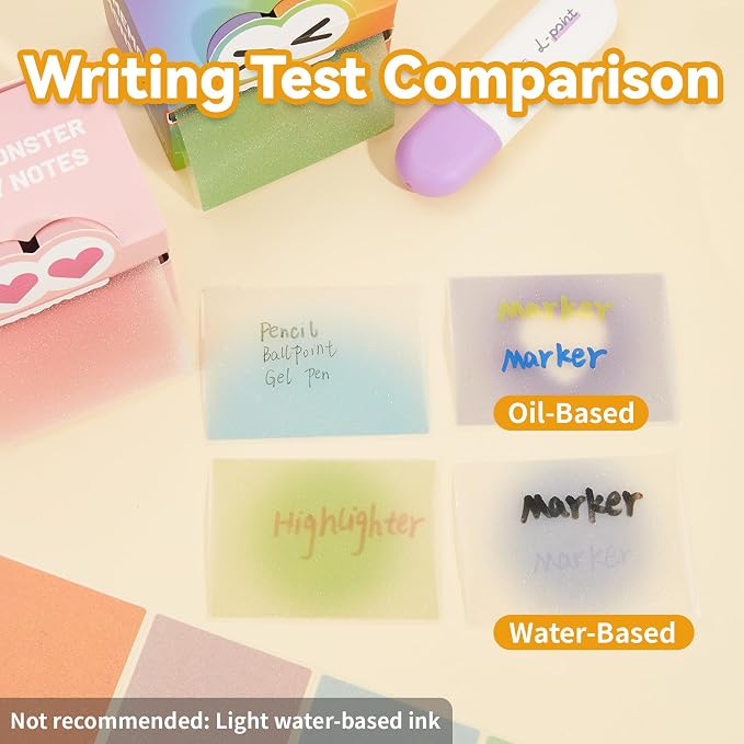 Monster Sticky Notes – Glittery Semi-Transparent Full-Adhesive Sticker Notes with Cute Monster Box, 105 Sheets for School Supplies, Office Products, Journaling, Scrapbooking & Labels （Rainbow）