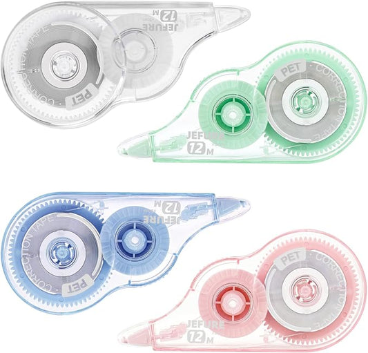 4 Pcs Colorful Core Correction Tape, 39.37 Ft White Wrong Out Tear-Resistant Bulk, Instant Corrections Easy to Use Applicator for School, Office, Note Taking, Journal (Tape Width 0.2 in)