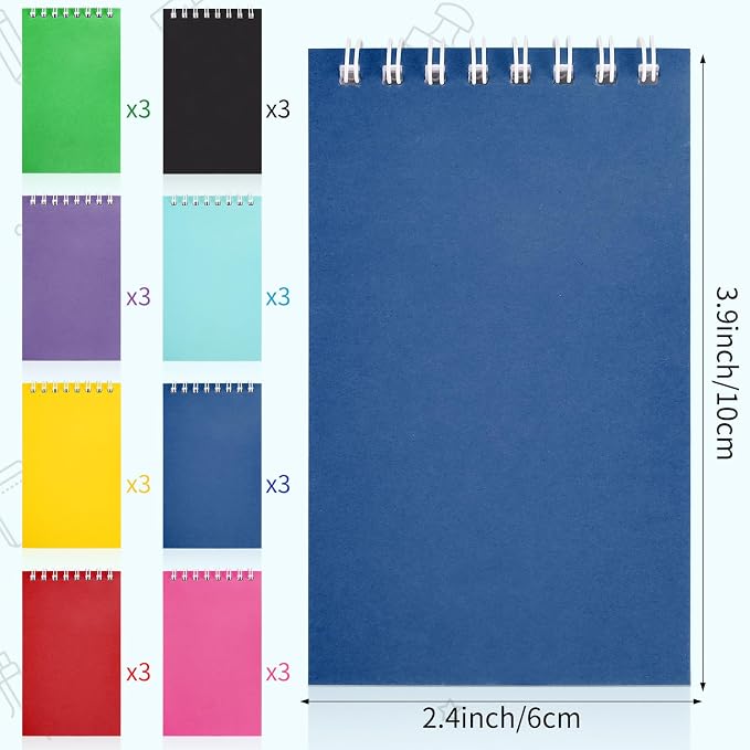 24 Pack Mini Notebooks for Kids Small Spiral Journal Notepads Party Favor | 3.9x2.4 Colorful Pocket Writing Memo Note Pads with 15 Lined Pages for Men Women Work Home Office Classroom Travel Supplies