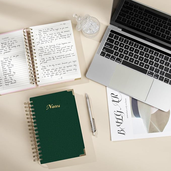 Spiral Notebook Journal, 328 Pages Linen Hardcover College Ruled Notebook, Lined Thick Journals for Women Men, B5 Thick Spiral Journal for Writing, 100GSM Paper, Cute Notebooks for Work School