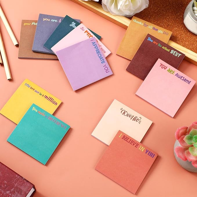 Yinder 24 Pcs Inspirational Sticky Notes, Back to School Supplies, Cute Motivational Sticky Notes Pad Employee Appreciation Gifts Bulk for Teacher Coworker Office 3 x 3'' (Thank You,Vintage Style)