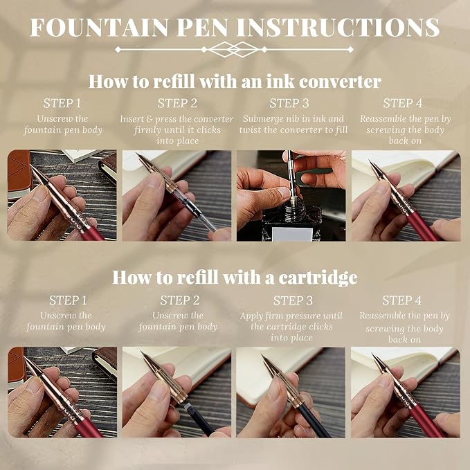 YUNCHUN Refillable Fountain Pen Fine Nib, Fancy Ink Pen with 10 Black & 10 Blue Ink Refills Cartridges, Cool Ink Pens for Writing, Business Metal, Best Gift Set for Men & Women, Red