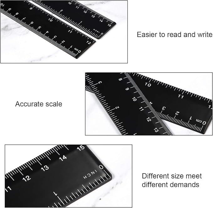eBoot Plastic Ruler Straight Ruler Plastic Measuring Tool 12 Inches and 6 Inches, 2 Pieces (Black)