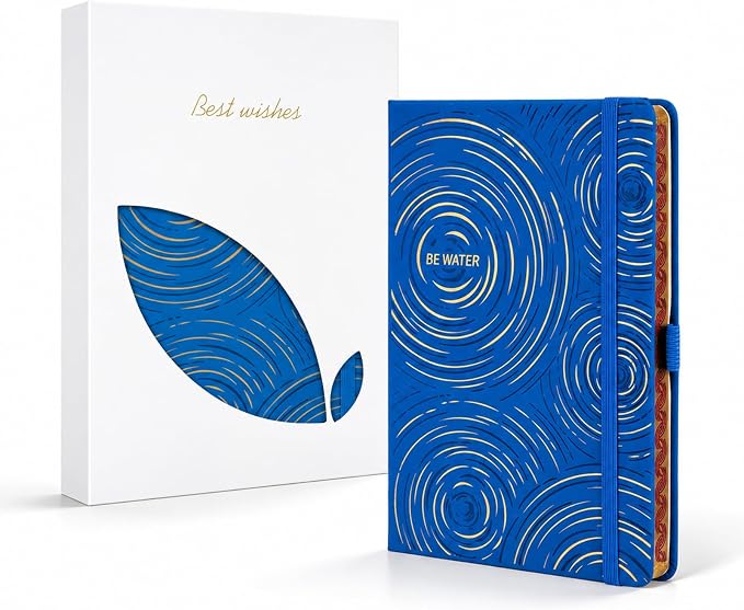 Comix Aesthetic Lined Journal for Men & Women, 192 Page, 100GSM Leather Journal, 5.5" x 8.3", Be Water Hardcover Notebook for Writing & Note Taking, Fits for Office School Home, Dark Blue