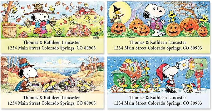Colorful Images Peanuts Return Address Mailing Labels | Year Round , 144 Count, Self-Adhesive on Flat-Sheets, Customize with Name & Shipping Address